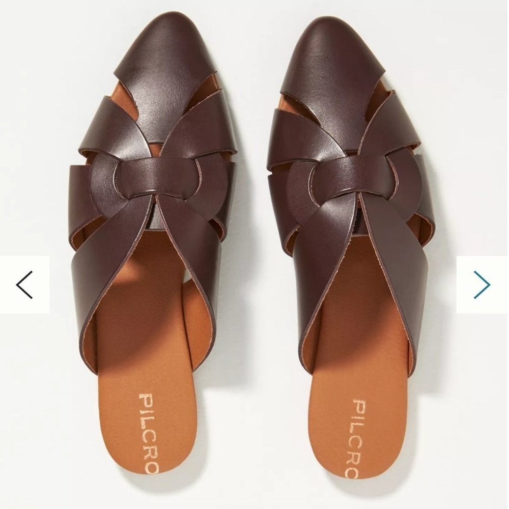 Pilcro Leather Twisted Slip On Slide Mules Flat Sandals Brown Women's 39 US 8.5 - Picture 2 of 9